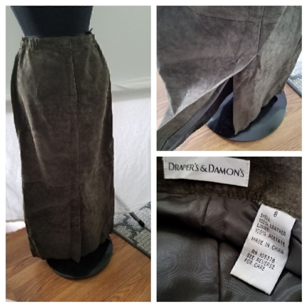 Drapers & Damons dark olive green size 8 100% leather (feels like suade)skirt. - Picture 3 of 11